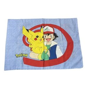 Vtg 1998 Nintendo Pokemon Standard Pillow Case Features Pikachu, Ash